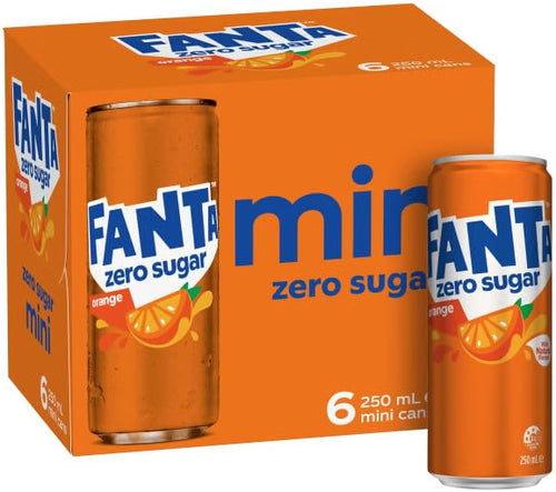Fanta Orange Zero Sugar Soft Drink Multipack Mini Cans 6 x 250mL