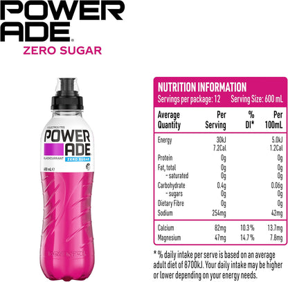 Powerade Zero Sugar Blackcurrant Sipper Cap Multipack Bottles 12 x 600mL