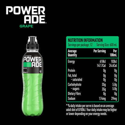 Powerade ION4 Grape Sports Drink Sipper Cap Multipack Bottles 12 x 600mL