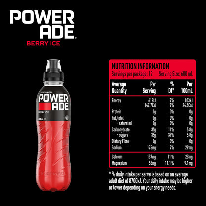 Powerade ION4 Berry Ice Sports Drink Sipper Cap Multipack Bottles 12 x 600mL