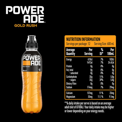 Powerade ION4 Gold Rush Sports Drink Sipper Cap Multipack Bottles 12 x 600mL