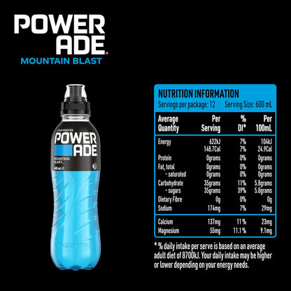 Powerade ION4 Mountain Blast Sports Drink Sipper Cap Multipack Bottles 12 x 600mL