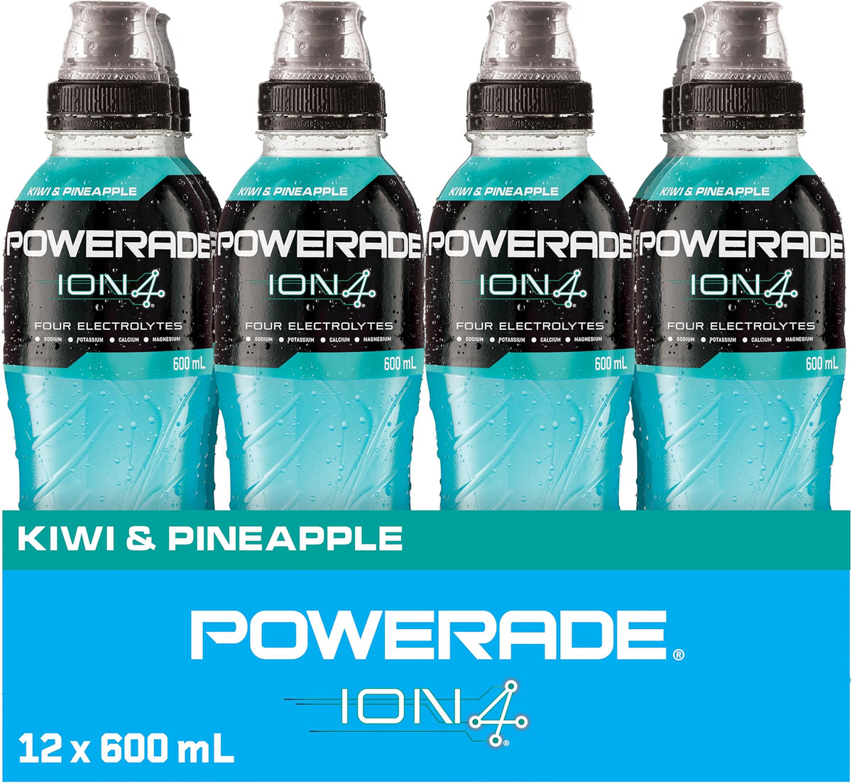 Powerade ION4 Kiwi & Pineapple Sipper Cap Multipack Bottles 12 x 600mL