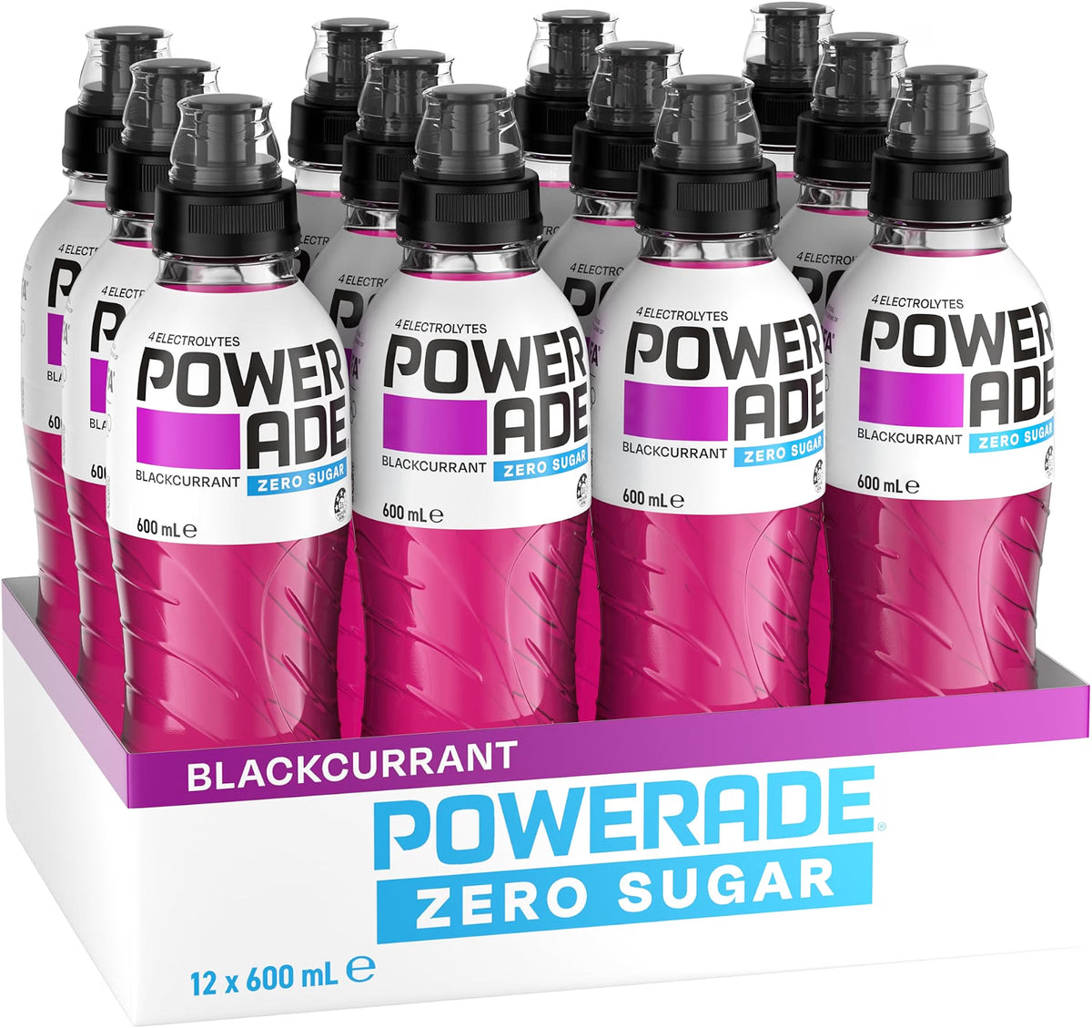 Powerade Zero Sugar Blackcurrant Sipper Cap Multipack Bottles 12 x 600mL