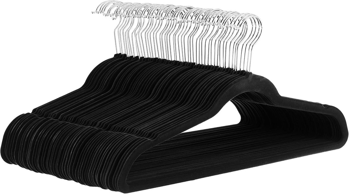 Amazon Basics Slim, Velvet, Non-Slip Suit Clothes Hangers, Black/Silver - Pack of 30