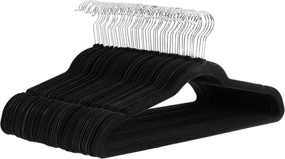 Amazon Basics Slim, Velvet, Non-Slip Suit Clothes Hangers, Black/Silver - Pack of 30