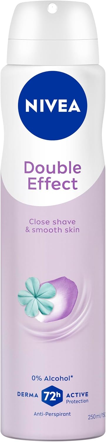 NIVEA Double Effect Anti-Perspirant Aerosol Deodorant 250ml | With Avocado Extract for Smooth Underarms | 72-Hour Sweat Protection | Sweet Fragrance | Quick-Drying Formula | Lasting Freshness