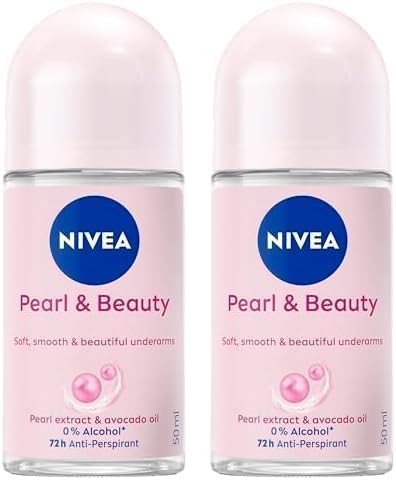 NIVEA Pearl and Beauty Roll-On Deodorant 50ml | Anti-Perspirant Deodorant for Women | 48-hour Protection from Sweat & Body Odour | With Black Pearl Extracts | Long-Lasting Fragrance (Pack of 2)