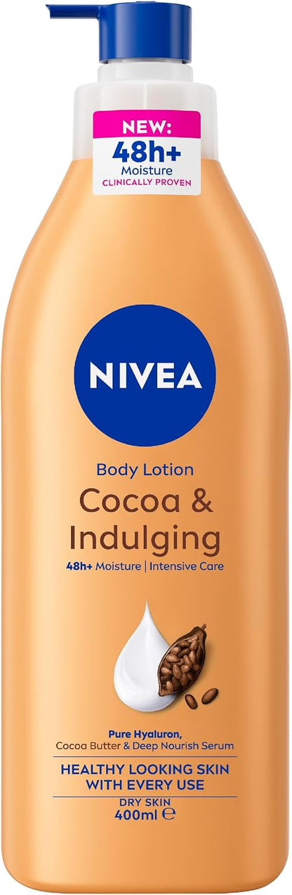 NIVEA Cocoa & Indulging Body Lotion 400ml | With Cocoa Butter & Vitamin E | 72-Hour Long Lasting Hydration | Body Moisturiser for Dry Skin | Perfect for Everyday Use