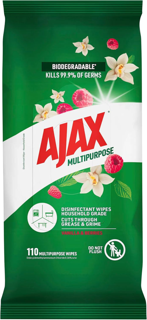 Ajax Antibacterial Surface Cleaning Wipes, Vanilla & Berries, 110 Pack