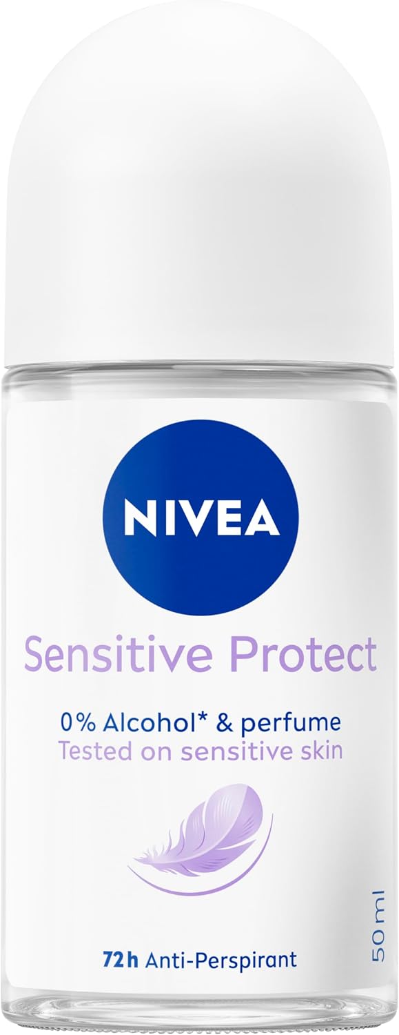 NIVEA Sensitive Protect Roll On Antiperspirant Deodorant for Women 50ml, 72 Hour Protection for Sensitive Skin