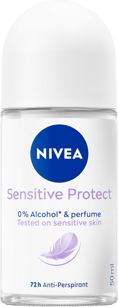 NIVEA Sensitive Protect Roll On Antiperspirant Deodorant for Women 50ml, 72 Hour Protection for Sensitive Skin