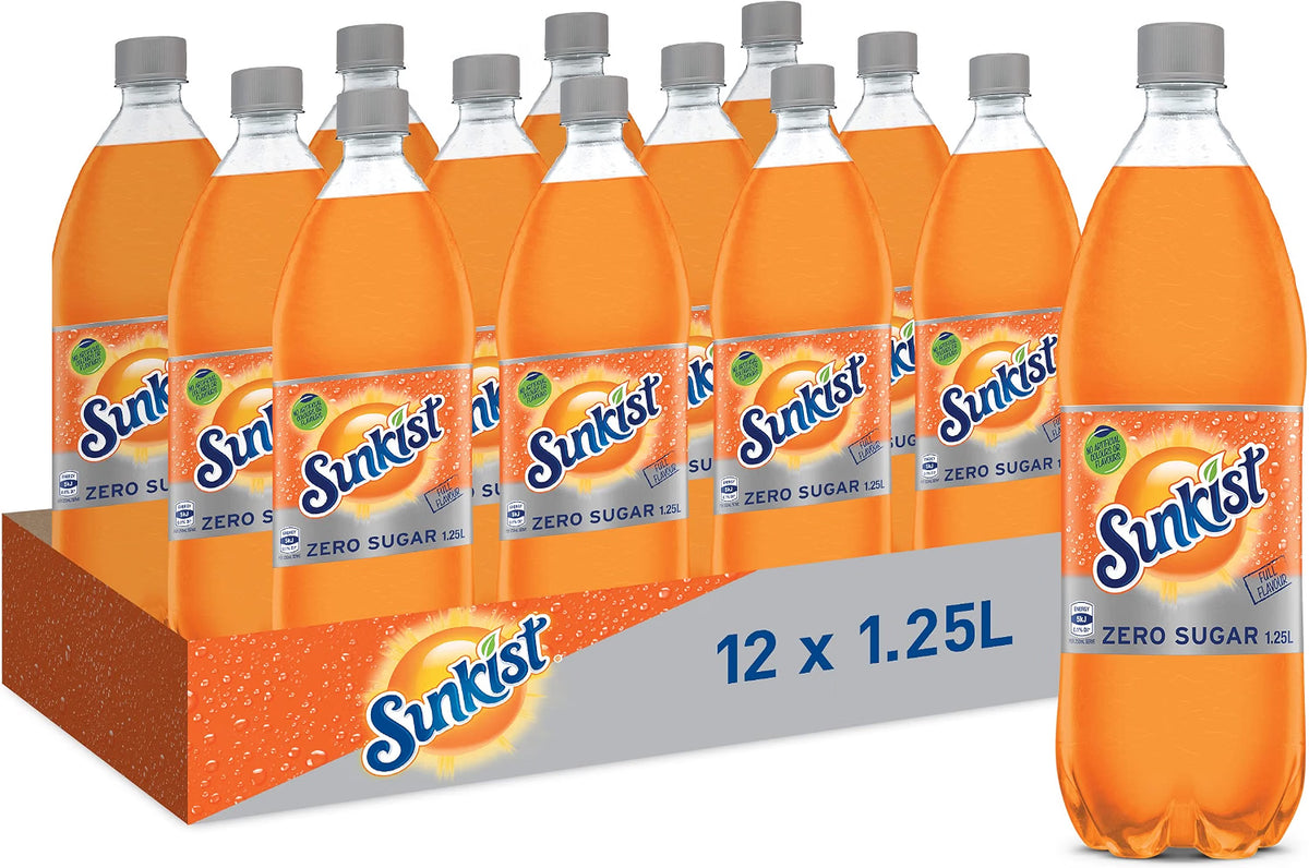 Sunkist Zero Sugar Soft Drink, 12 x 1.25L