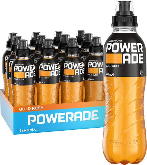 Powerade ION4 Gold Rush Sports Drink Sipper Cap Multipack Bottles 12 x 600mL