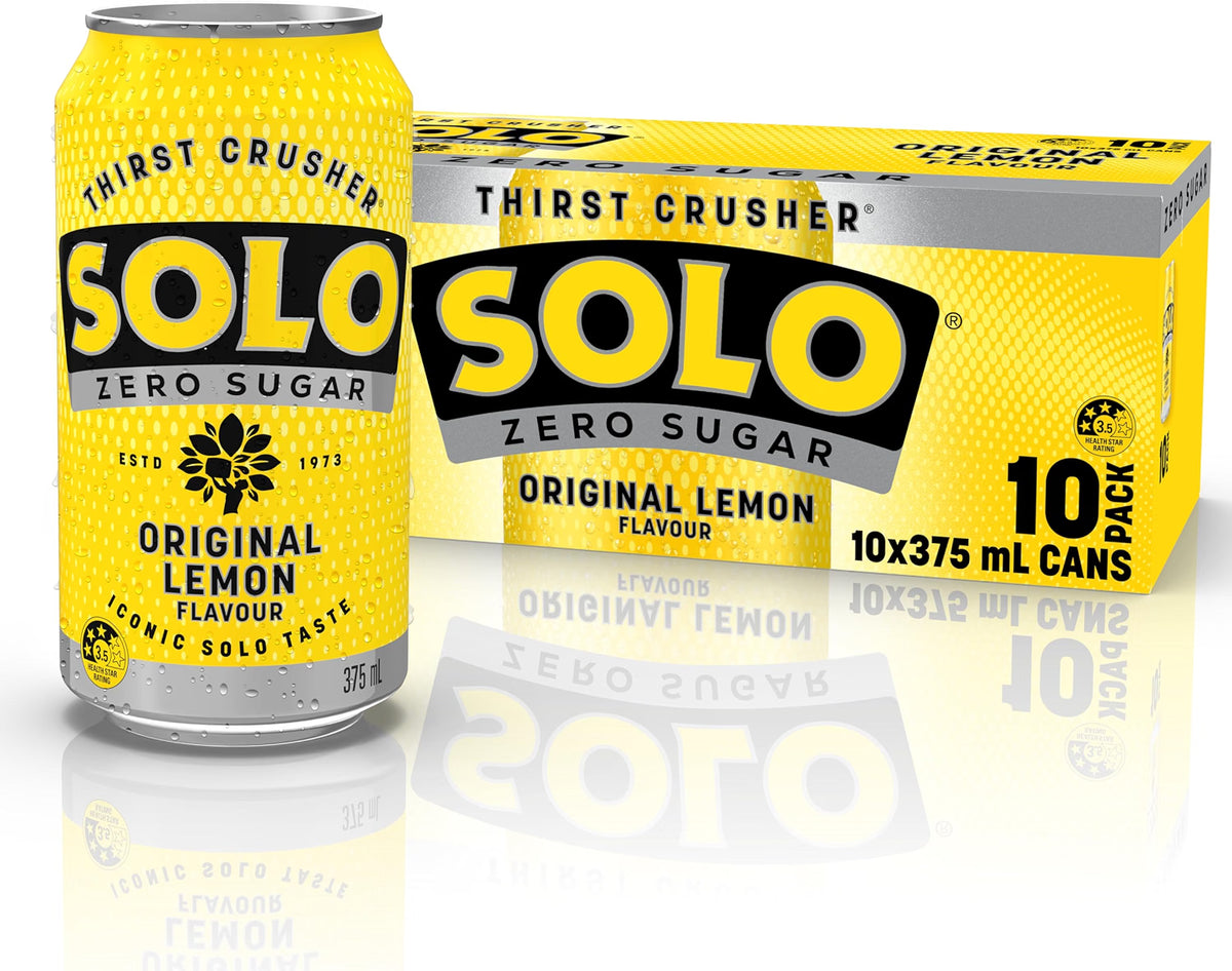 Solo Zero Sugar Soft Drink Can, 10 x 375ml