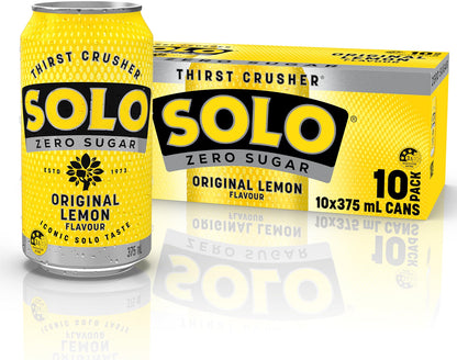Solo Zero Sugar Soft Drink Can, 10 x 375ml