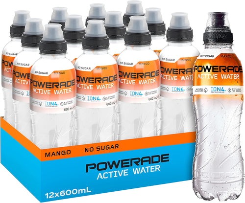 Powerade Zero Sugar Active Water Mango Sipper Cap Multipack Bottles 12 x 600mL