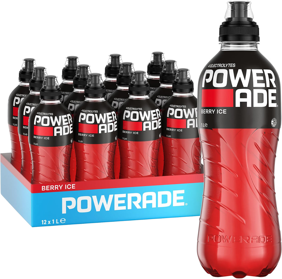 Powerade ION4 Berry Ice Sports Drink Sipper Cap Multipack Bottles 12 x 1L