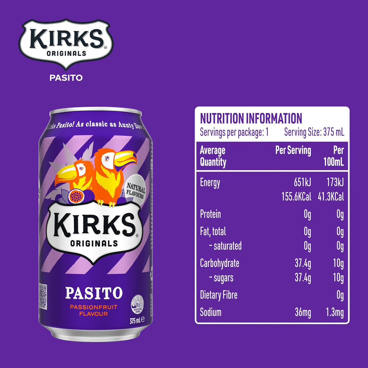Kirks Pasito Soft Drink Multipack Cans 20 x 375mL