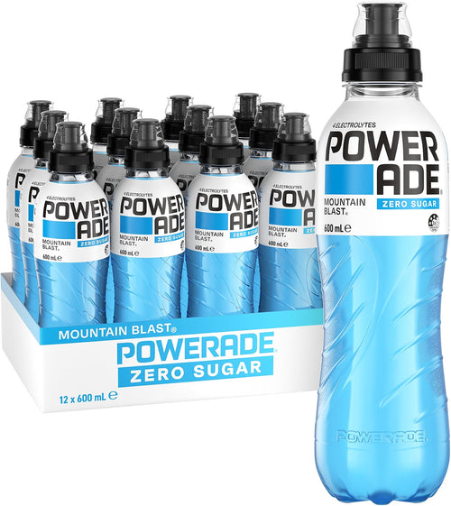 Powerade Zero Sugar Mountain Blast Sports Drink Sipper Cap Multipack Bottles 12 x 600mL