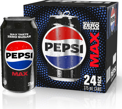 Pepsi Max No Sugar Soft Drink Can 375 ml (Pack of 24)