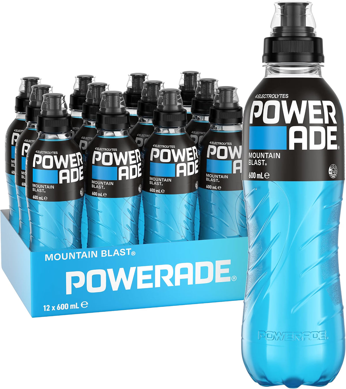 Powerade ION4 Mountain Blast Sports Drink Sipper Cap Multipack Bottles 12 x 600mL