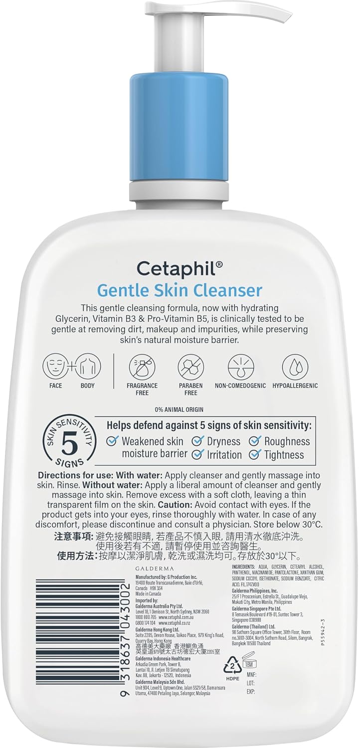 Cetaphil Gentle Skin Cleanser 1000mL, for Face & Body