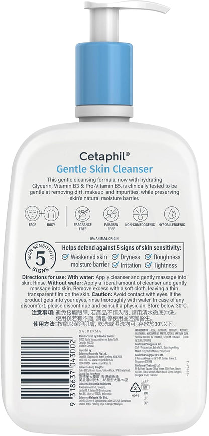 Cetaphil Gentle Skin Cleanser 1000mL, for Face & Body