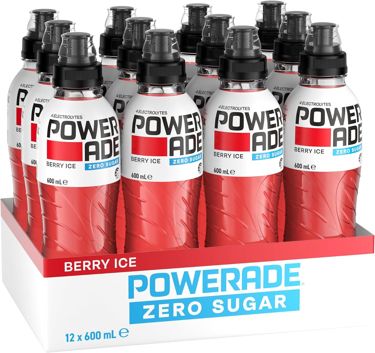 Powerade Zero Sugar Berry Ice Sports Drink Sipper Cap Multipack Bottles 12 x 600mL
