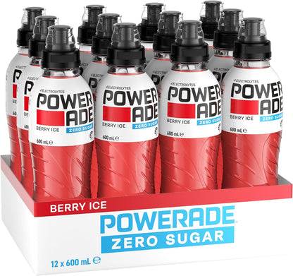 Powerade Zero Sugar Berry Ice Sports Drink Sipper Cap Multipack Bottles 12 x 600mL
