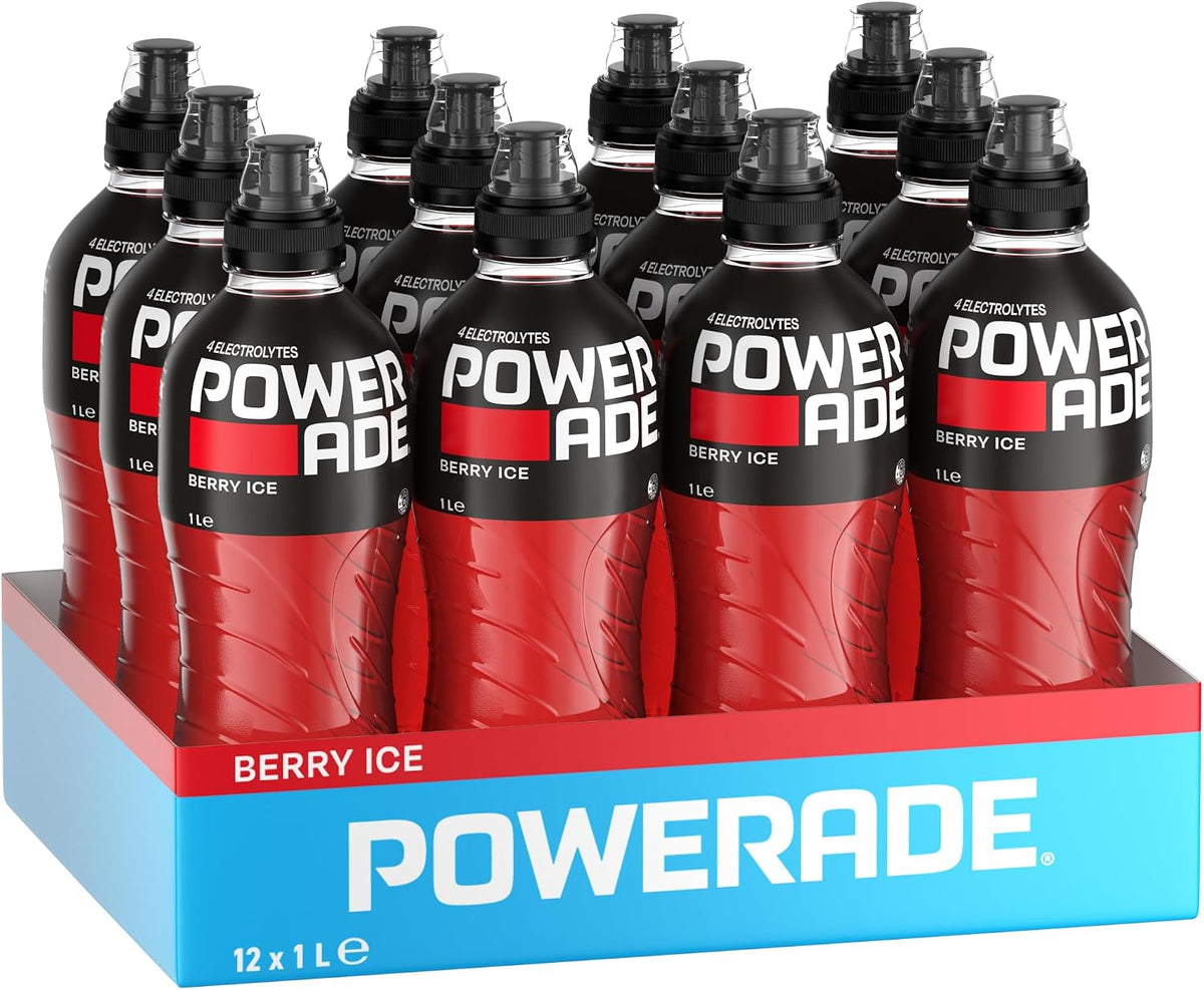 Powerade ION4 Berry Ice Sports Drink Sipper Cap Multipack Bottles 12 x 1L