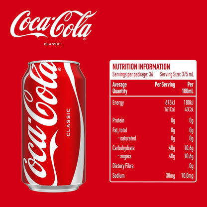 Coca-Cola Classic Soft Drink Multipack Cans 36 x 375mL