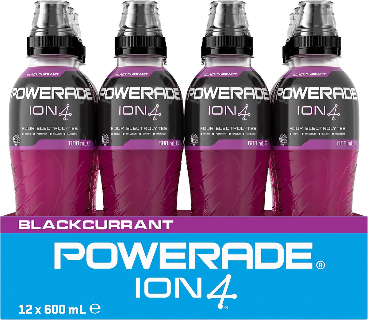 Powerade ION4 Blackcurrant Sports Drink Sipper Cap Multipack Bottles 12 x 600mL