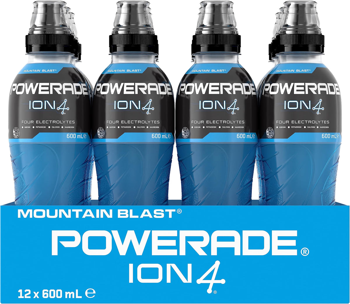 Powerade ION4 Mountain Blast Sports Drink Sipper Cap Multipack Bottles 12 x 600mL