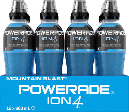 Powerade ION4 Mountain Blast Sports Drink Sipper Cap Multipack Bottles 12 x 600mL