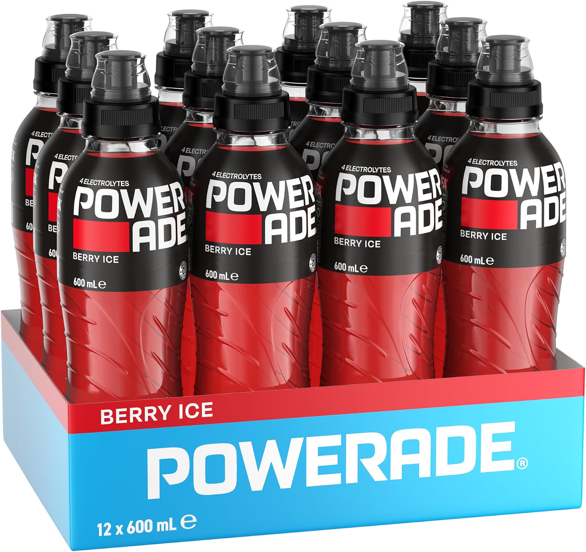 Powerade ION4 Berry Ice Sports Drink Sipper Cap Multipack Bottles 12 x 600mL
