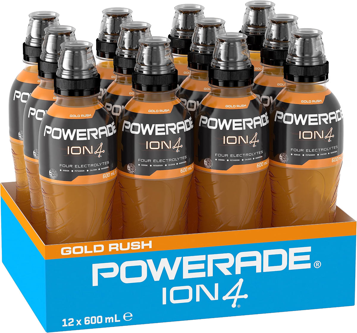Powerade ION4 Gold Rush Sports Drink Sipper Cap Multipack Bottles 12 x 600mL