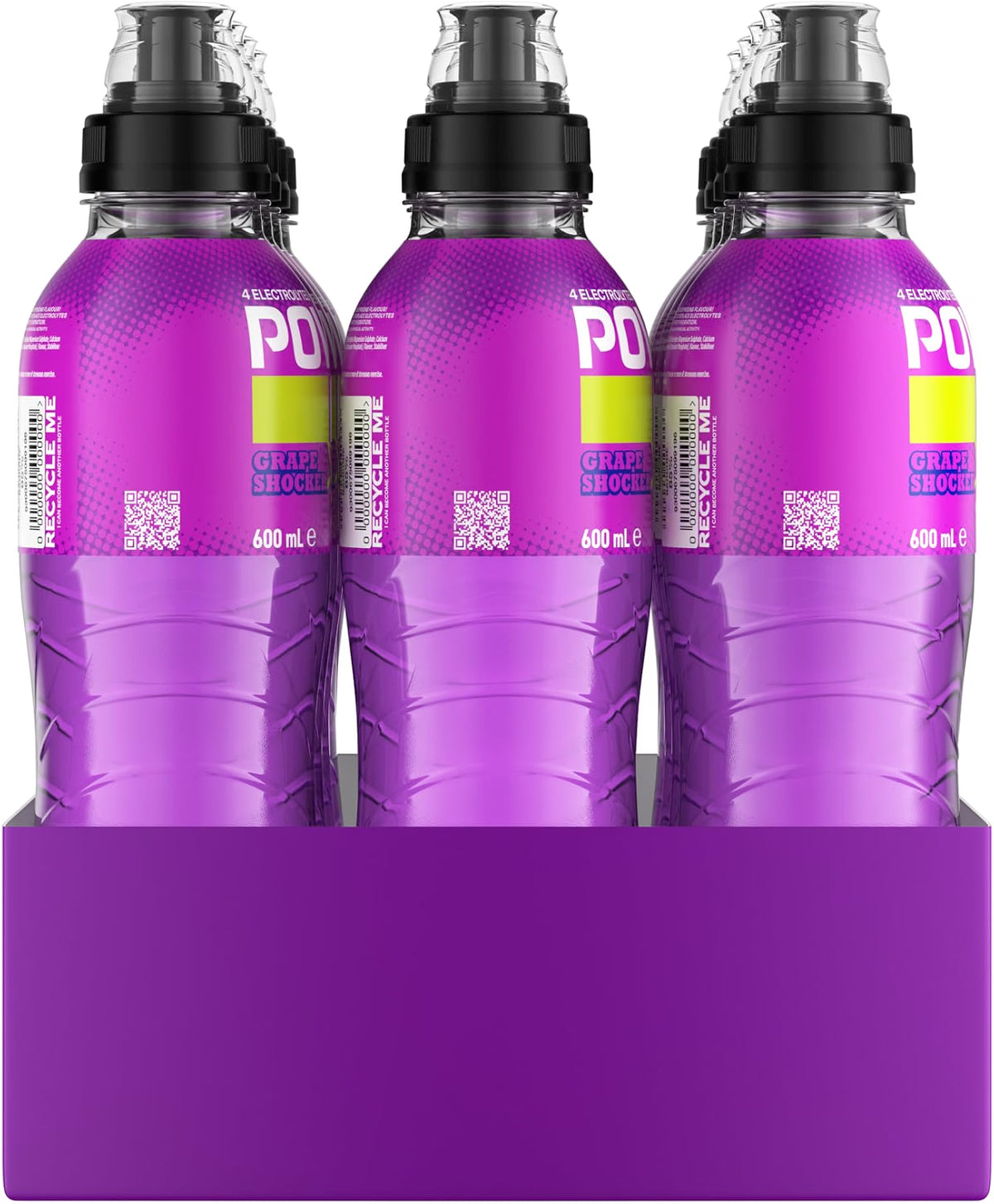 Powerade Sour ION4 Grape Shocker Electrolyte Sports Drink Sipper Multipack Bottles 12 x 600mL