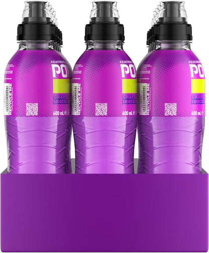 Powerade Sour ION4 Grape Shocker Electrolyte Sports Drink Sipper Multipack Bottles 12 x 600mL
