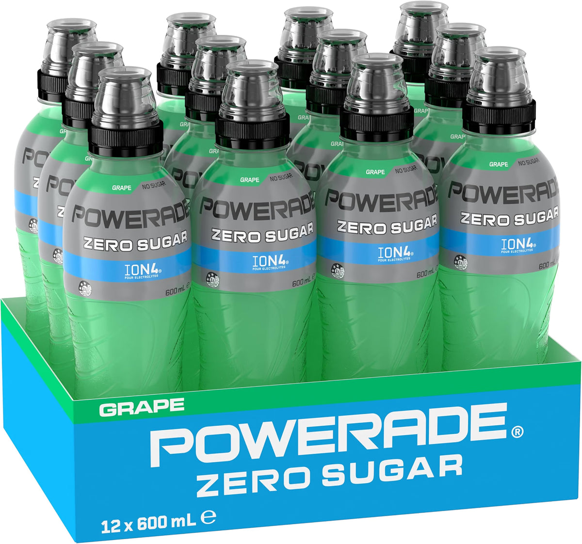 Powerade ION4 Grape Sports Drink Sipper Cap Multipack Bottles 12 x 600mL
