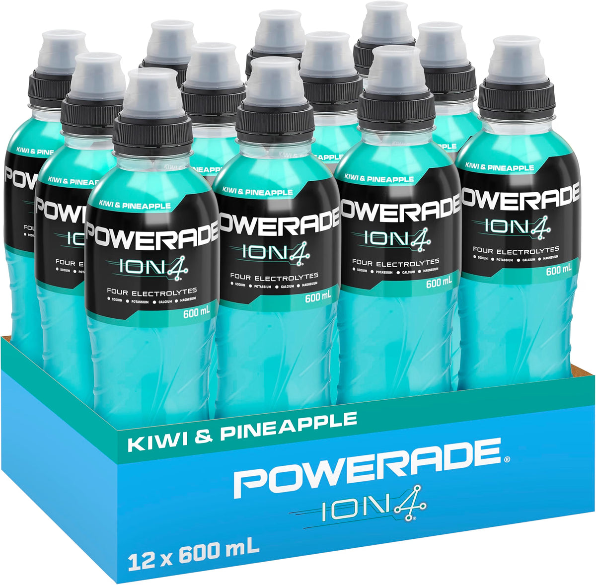 Powerade ION4 Kiwi & Pineapple Sipper Cap Multipack Bottles 12 x 600mL