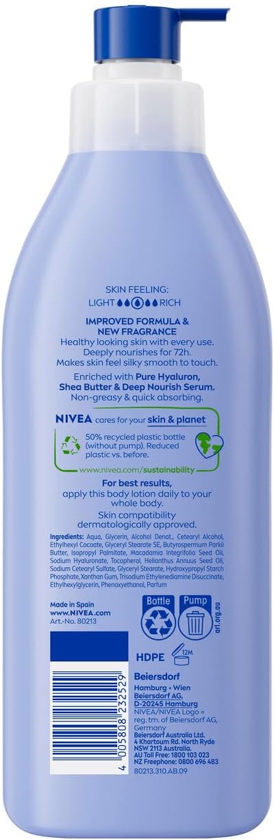 NIVEA Irresistibly Smooth Body Lotion 400ml | With Shea Butter & Deep Moisture Serum | 72-Hour Melt-In Moisture | Smoothing Moisturiser for Dry Skin | Fast-Absorbing Formula