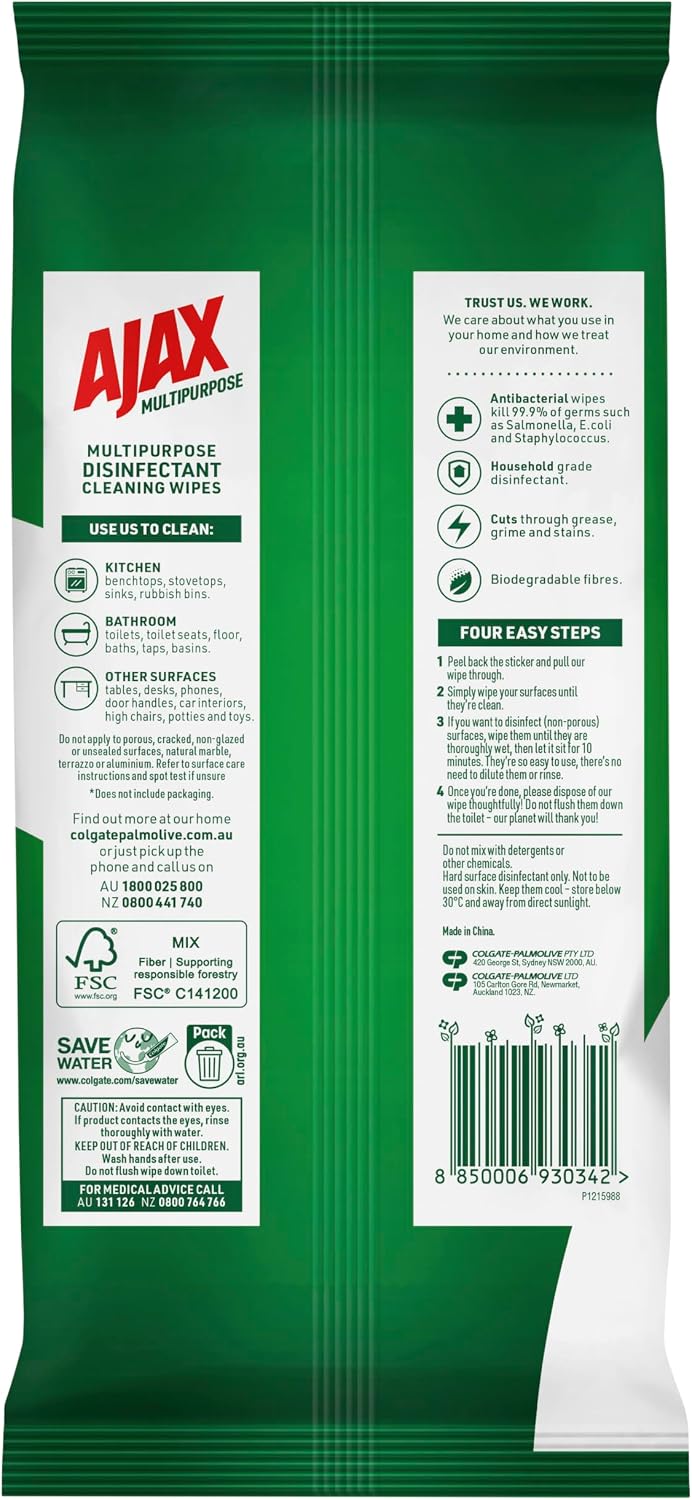 Ajax Antibacterial Surface Cleaning Wipes, Vanilla & Berries, 110 Pack