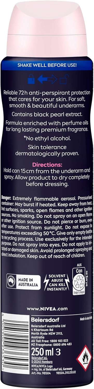 NIVEA Pearl & Beauty Fine Fragrance Anti-Perspirant Aerosol Deodorant 250ml | 72-Hour Sweat & Odour Protection | Long-Lasting Freshness | Skin-Safe Formula | With Perfume Oils