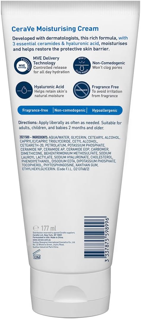 CeraVe Body & Face Moisturising Cream for Dry, Eczema-Prone Skin 177ml
