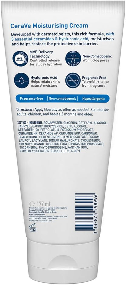 CeraVe Body & Face Moisturising Cream for Dry, Eczema-Prone Skin 177ml