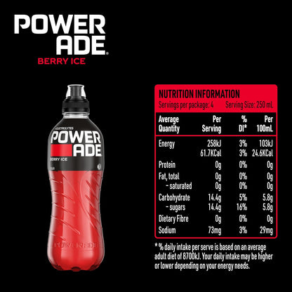 Powerade ION4 Berry Ice Sports Drink Sipper Cap Multipack Bottles 12 x 1L