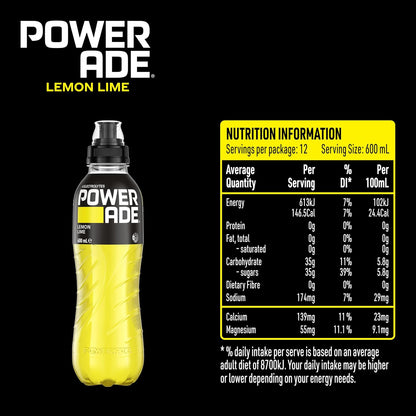 Powerade ION4 Lemon Lime Sports Drink Sipper Cap Multipack Bottles 12 x 600mL