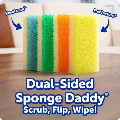 Sponge Daddy - Multipurpose Cleaning Scrubber and Sponge - One Side for Scrubbing, the Other for Mopping Up - Scratch Free, Odour Resistant - 4 Sponge Daddy Sponges