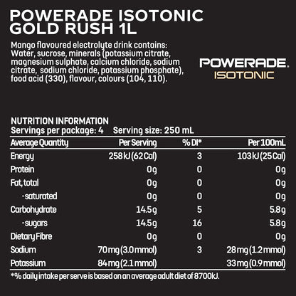 Powerade ION4 Gold Rush Sports Drink Sipper Cap Multipack Bottles 12 x 1L